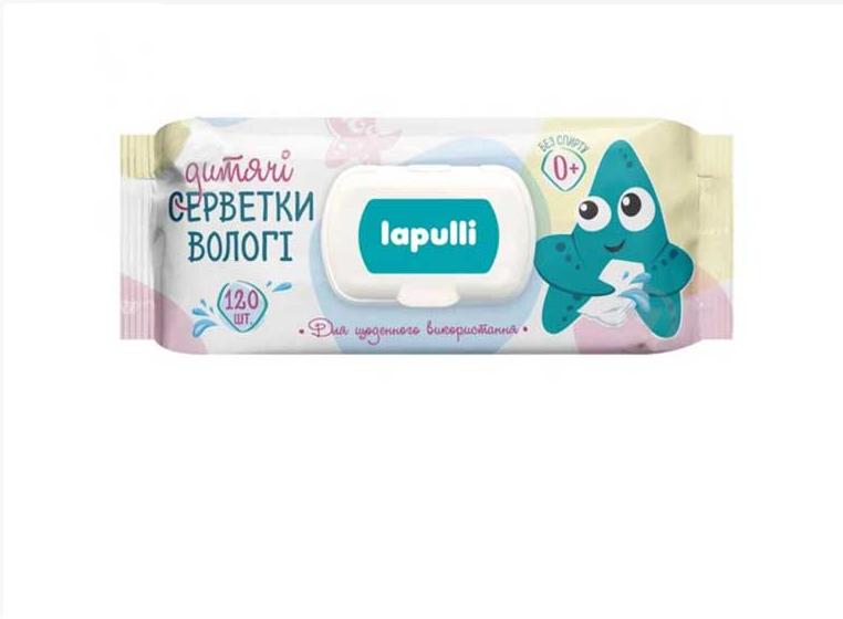 Дитячі вологі серветки Lapulli з клапаном 120 шт